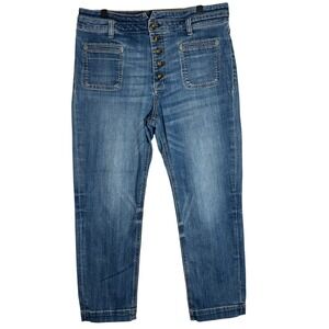 Pilcro High-Rise Slim Jeans Womens 32 Blue Button Fly Anthropologie